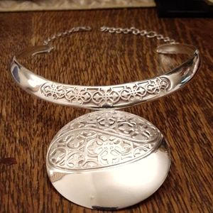 Sterling Silver Cuff Collar Necklace Ornate Adjustable 925